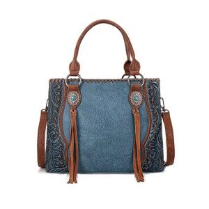 NEW Trinity Ranch Concho Western Whipstitch & Tassel Crossbody Handbag Jean Blue
